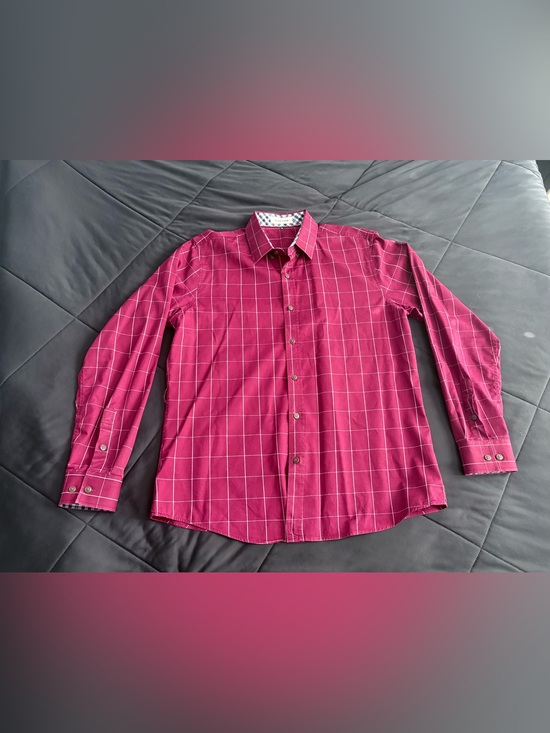 Muse Fath Other - Maroon and White Long-Sleeve Windowpane Button Down Shirt